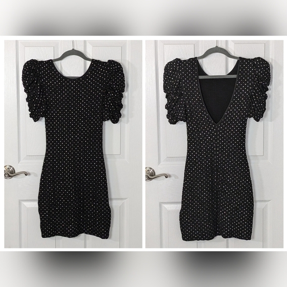 NWT‎ Urban Outfitter Hague Rhinestone Puff Sleeve Mini Dress w/ Low Back Size S - Picture 1 of 11